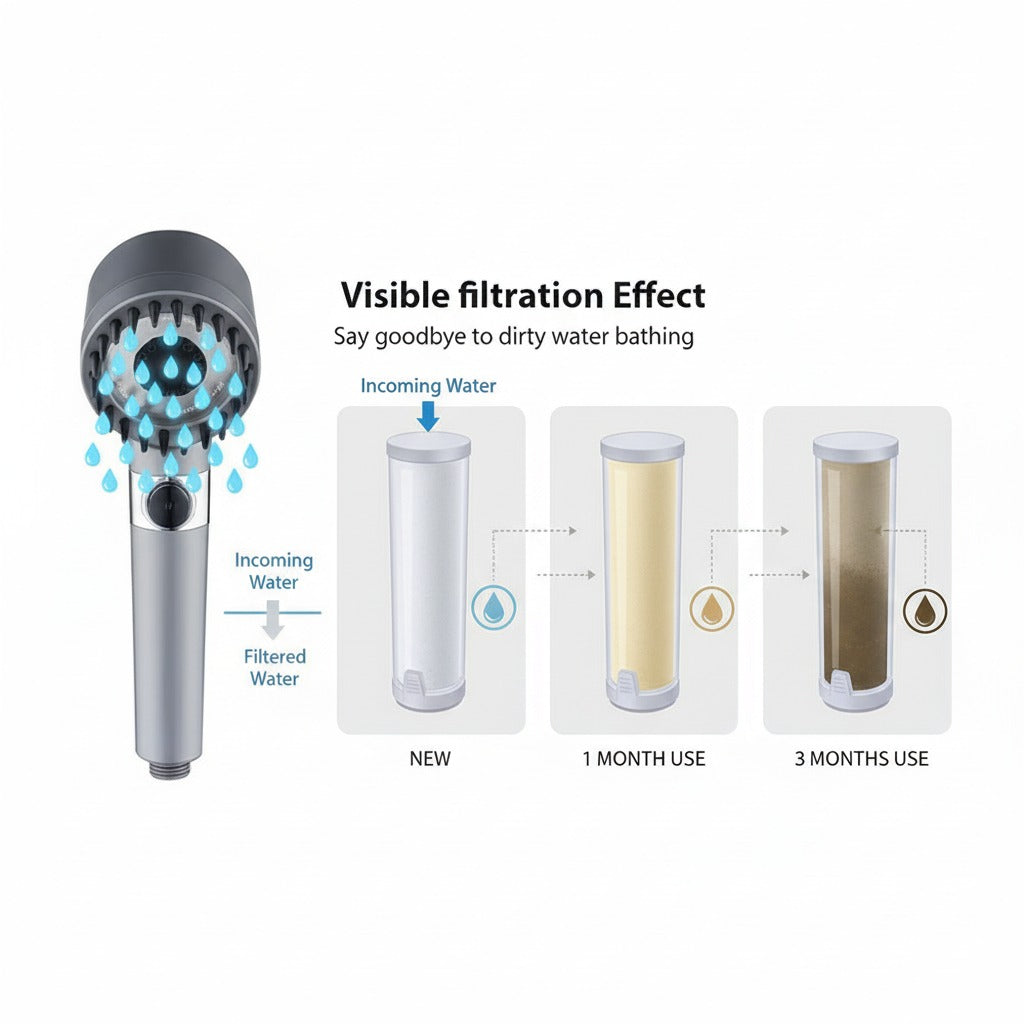 High Pressure 3-Mode Filter Shower Head with Massage Brush